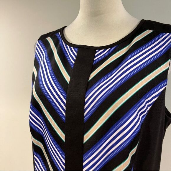 Striped Black and Blue‎ scoop neck sleeveless Dress - Picture 2 of 12